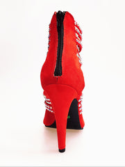 Load image into Gallery viewer, Elizabeth Plus - Sandalo da Donna a Tronchetto con zip nera in Camoscio Rosso e Swarovski Boreali
