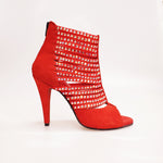 Load image into Gallery viewer, Elizabeth Plus - Sandalo da Donna a Tronchetto con zip nera in Camoscio Rosso e Swarovski Boreali
