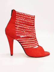 Load image into Gallery viewer, Elizabeth Plus - Sandalo da Donna a Tronchetto con zip nera in Camoscio Rosso e Swarovski Boreali
