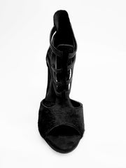 Load image into Gallery viewer, Lilith (460) - Sandalo da Donna in Cavallino Nero pelo corto con Tallone e Tacco in Pelle Nera elastici neri Tacco a Rocchettino sottile
