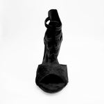 Load image into Gallery viewer, Lilith (460) - Sandalo da Donna in Cavallino Nero pelo corto con Tallone e Tacco in Pelle Nera elastici neri Tacco a Rocchettino sottile
