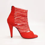 Load image into Gallery viewer, Elizabeth Plus - Sandalo da Donna a Tronchetto con zip nera in Camoscio Rosso e Swarovski Boreali
