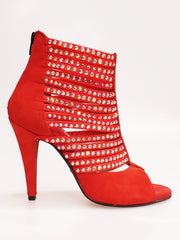 Load image into Gallery viewer, Elizabeth Plus - Sandalo da Donna a Tronchetto con zip nera in Camoscio Rosso e Swarovski Boreali
