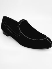 Carica immagine nella Galleria, ROMEO (800K) - Mocassino Camoscio Nero cuciture bianche Foderato in Pelle Nera
