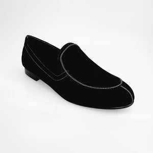 ROMEO (800K) - Mocassino Camoscio Nero cuciture bianche Foderato in Pelle Nera