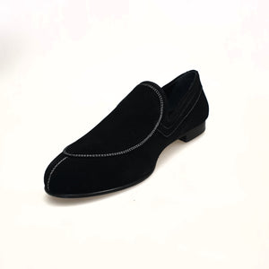 ROMEO (800K) - Mocassino Camoscio Nero cuciture bianche Foderato in Pelle Nera