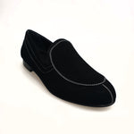 Load image into Gallery viewer, ROMEO (800K) - Mocassino Camoscio Nero cuciture bianche Foderato in Pelle Nera
