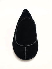 Carica immagine nella Galleria, ROMEO (800K) - Mocassino Camoscio Nero cuciture bianche Foderato in Pelle Nera
