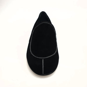 ROMEO (800K) - Mocassino Camoscio Nero cuciture bianche Foderato in Pelle Nera