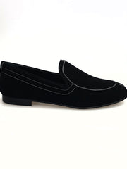 Carica immagine nella Galleria, ROMEO (800K) - Mocassino Camoscio Nero cuciture bianche Foderato in Pelle Nera
