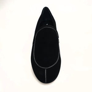ROMEO (800K) - Mocassino Camoscio Nero cuciture bianche Foderato in Pelle Nera