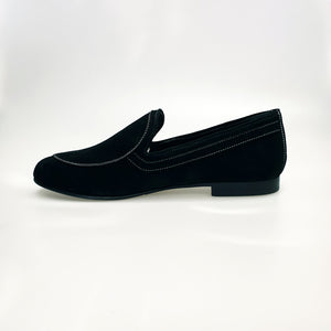 ROMEO (800K) - Mocassino Camoscio Nero cuciture bianche Foderato in Pelle Nera