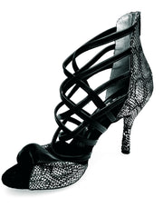 Load image into Gallery viewer, Natalia (360) - Sandalo Alto da Donna in Pitone Silver con fascette pelle nera
