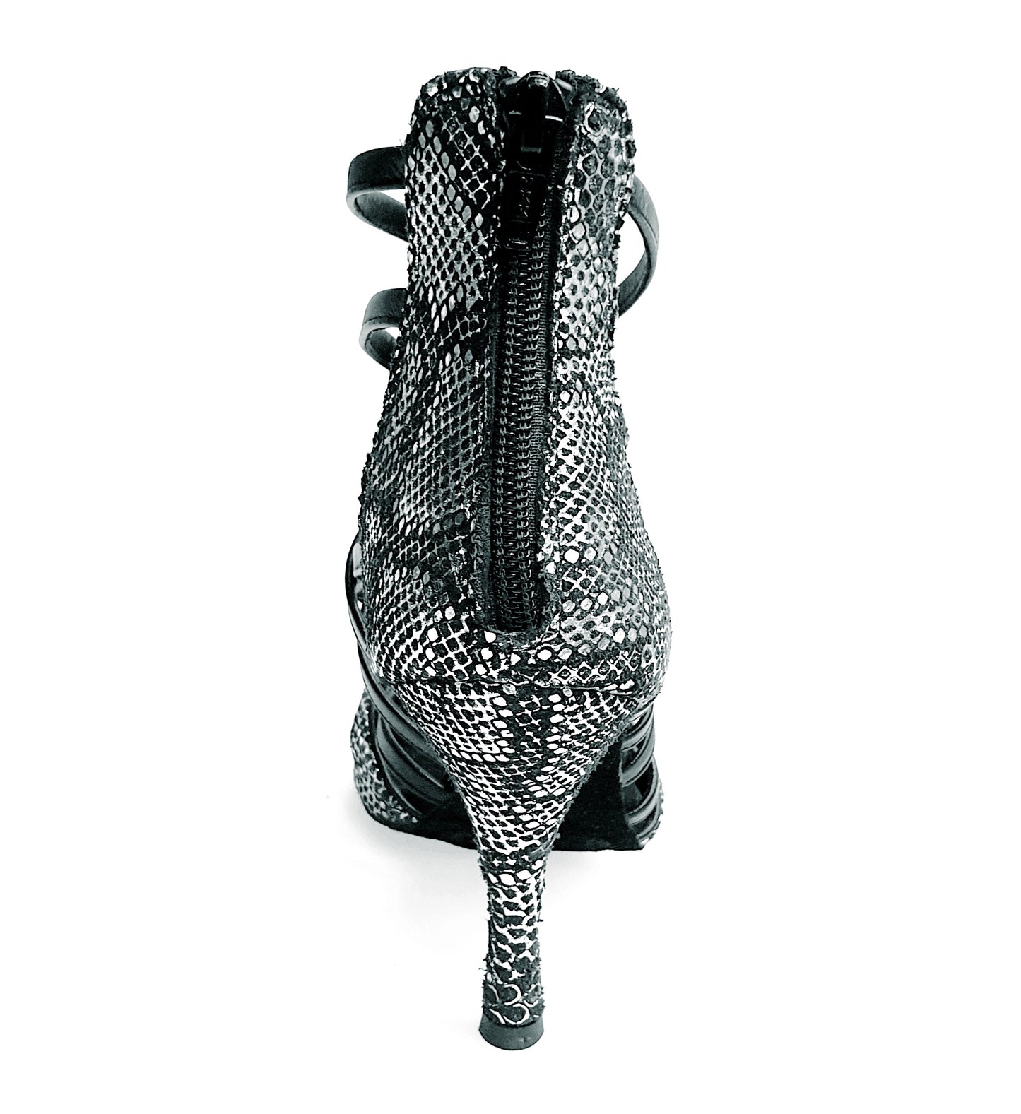 Sandalo donna Natalia (360) Wish Dance Shop in pitone argento con fasce in pelle nera, elegante e comodo.