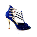 Load image into Gallery viewer, Lussuria (779) - Scarpa da Donna in Velluto Blu e Punti Luce Boreali con Tacco a Spillo Laminato Oro
