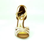 Load image into Gallery viewer, Deluxe Butterfly (L2) - Scarpa da Ballo in Raso Seta Carne Flash con Swarovski Boreali Tacco a Spillo Laminato Oro
