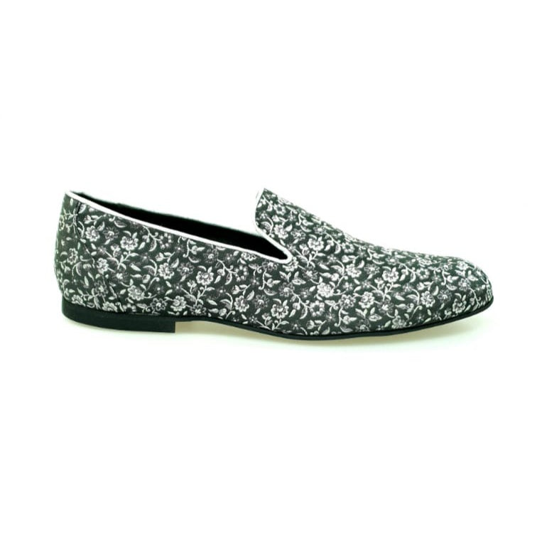 Scarpa mocassino uomo Doge in tessuto veneziano fiorato silver con profili in lurex silver e rivestimento in vera pelle italiana