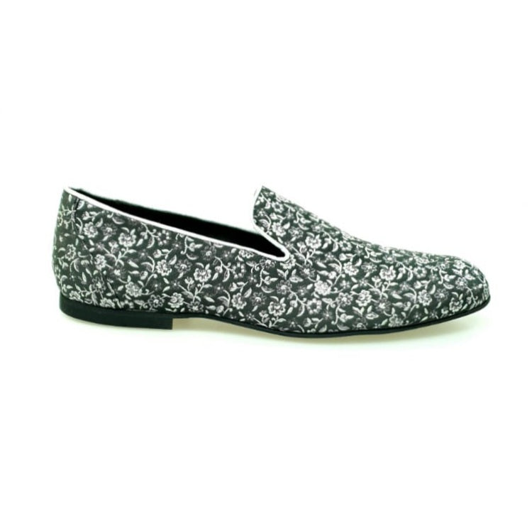 Scarpa mocassino da uomo Doge 800PJ in tessuto veneziano fiorato silver con profili in lurex silver e rivestito in vera pelle italiana