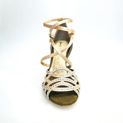 Scarpa da donna Wish Dance Shop Onda QD BI-Flex in raso seta oro flash, doppio cinturino incrociato, Swarovski Boreali, fondo extraflex.