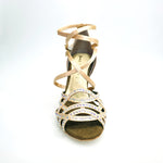 Carica immagine nella Galleria, Onda QD (BI-Flex) - Scarpa da Donna in Raso Seta Oro Flash chiaro Doppio Cinturino incrociato sulla Caviglia e sul Collopiede con Swarovski Boreali Parziale solo avanti e Fondo Extraflex Competition
