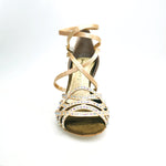 Carica immagine nella Galleria, Onda QD (BI-Flex) - Scarpa da Donna in Raso Seta Oro Flash chiaro Doppio Cinturino incrociato sulla Caviglia e sul Collopiede con Swarovski Boreali Parziale solo avanti e Fondo Extraflex Competition
