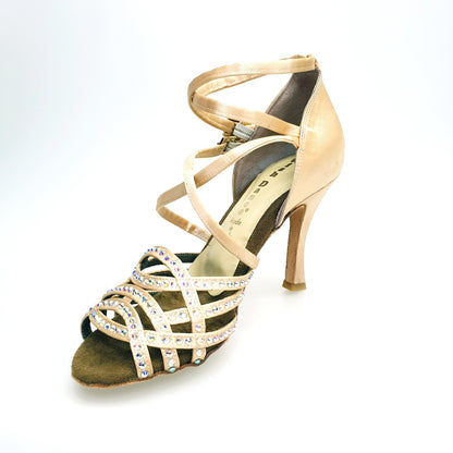 Scarpa da donna Wish Dance Shop Onda QD (BI-Flex) in raso seta oro flash con cinturini incrociati, Swarovski e fondo extraflex.