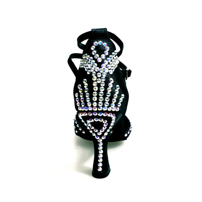 Scarpa da donna Wish Dance Shop Soledàd QB Plus in raso seta nero con cinturino incrociato alla caviglia e dettagli Swarovski Boreali