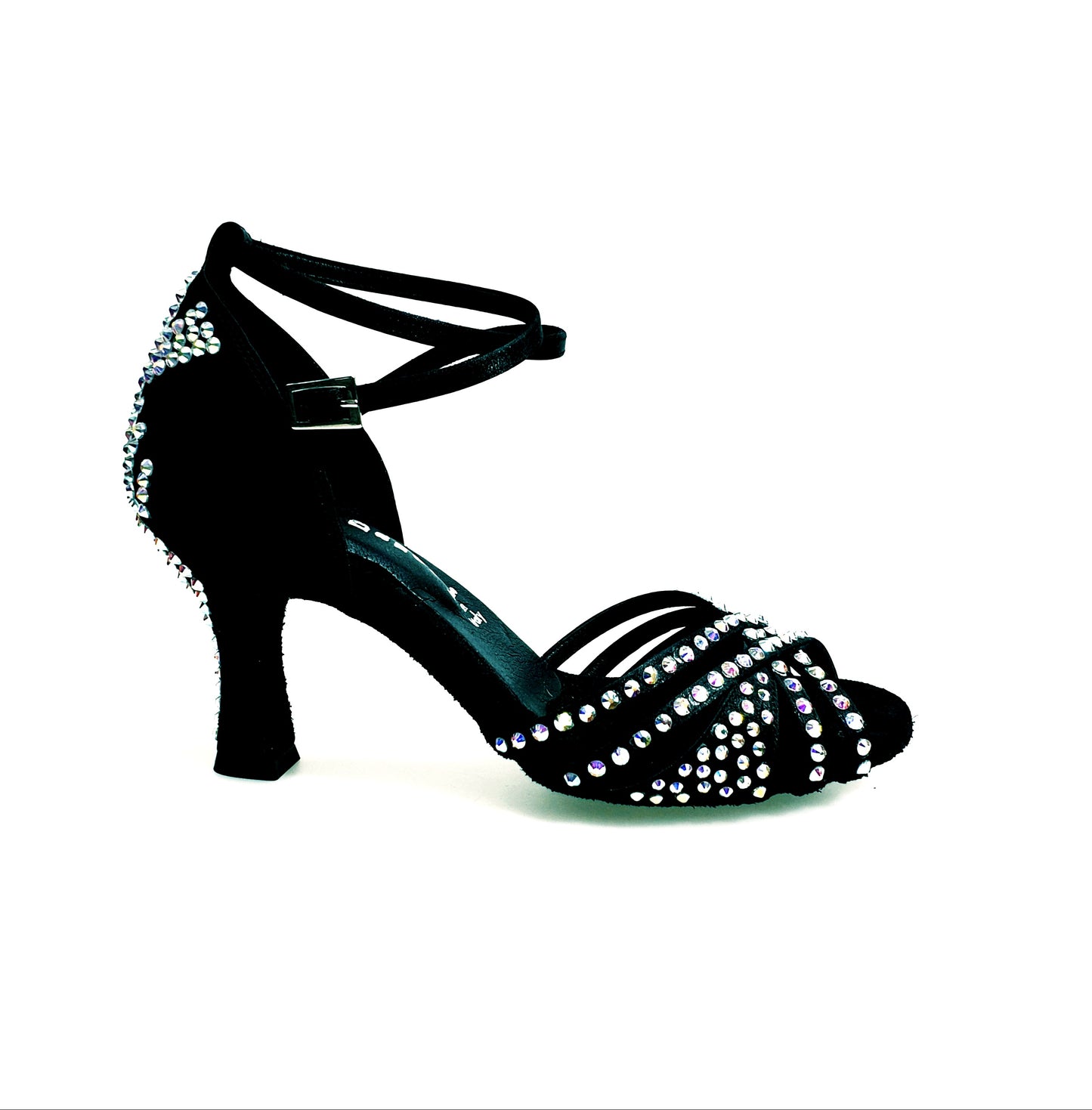 Scarpa da donna Wish Dance Shop Soledàd QB Plus in raso di seta nera con cinturino incrociato e dettagli Swarovski Boreali.