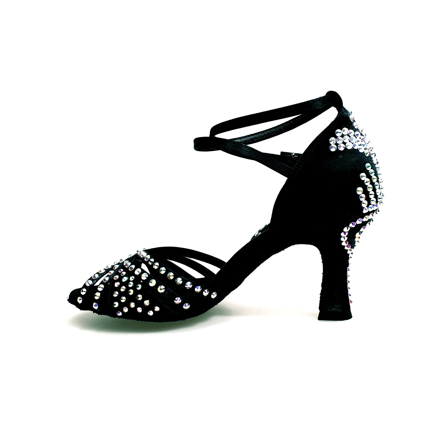 Scarpa da donna Soledàd QB Plus Wish Dance Shop in raso seta nero con cinturino incrociato e dettagli Swarovski Boreali