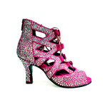 Load image into Gallery viewer, Olimpya Extra Plus - Sandalo a Tronchetto in Camoscio Fuxia con Swarovski Boreali e Tacco a Rocchetto
