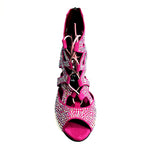 Load image into Gallery viewer, Olimpya Extra Plus - Sandalo a Tronchetto in Camoscio Fuxia con Swarovski Boreali e Tacco a Rocchetto
