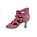 Load image into Gallery viewer, Olimpya Extra Plus - Sandalo a Tronchetto in Camoscio Fuxia con Swarovski Boreali e Tacco a Rocchetto
