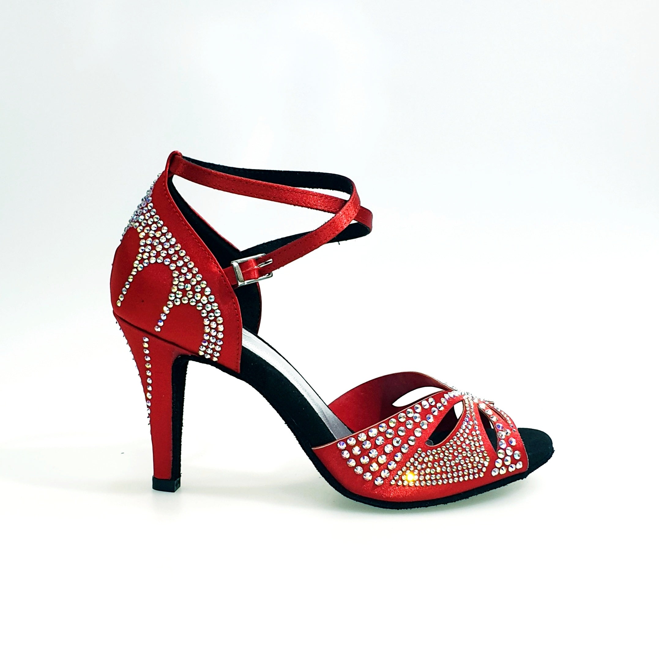 Deluxe Butterfly (L2) - Scarpa da Ballo in Raso Seta Rosso con Swarovski Boreali e Tacco a Spillo Largo