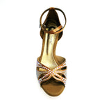 Carica immagine nella Galleria, Deluxe Butterfly (L2) - Scarpa da Ballo in Raso Seta Bronzo Tan con Swarovski e Tacco basso a Rocchetto
