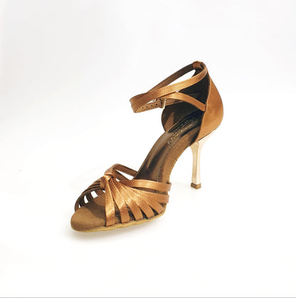 Scarpa da ballo Wish Dance Shop Pepa 210/7L con tacco a stiletto, raso seta bronzo, fascette in camoscio e dettagli laminati oro ramato