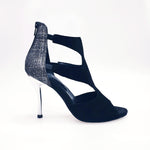 Carica immagine nella Galleria, Nina Fish - Sandalo da Donna in Camoscio Nero Avanti e Tallone in Fish Carbon Boreale

