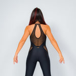 Load image into Gallery viewer, TERESA Florence (Silver) - Jumpsuit Ciniglia Bielastica Nera Puntinato Glitter Argento Sopra Microfibra Traspirante Bielastica Modellante Contenitiva Containment sotto
