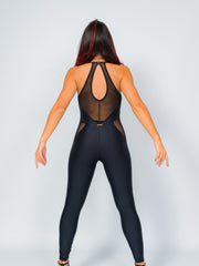 Load image into Gallery viewer, TERESA Florence (Silver) - Jumpsuit Ciniglia Bielastica Nera Puntinato Glitter Argento Sopra Microfibra Traspirante Bielastica Modellante Contenitiva Containment sotto
