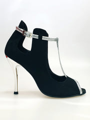 Carica immagine nella Galleria, Jenny (18/06) - Scarpa in Camoscio Nero con dettagli e Cinturini in Glitter Argento
