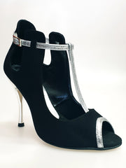 Carica immagine nella Galleria, Jenny (18/06) - Scarpa in Camoscio Nero con dettagli e Cinturini in Glitter Argento
