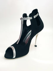 Carica immagine nella Galleria, Jenny (18/06) - Scarpa in Camoscio Nero con dettagli e Cinturini in Glitter Argento
