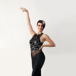 Load image into Gallery viewer, VEGA Venice (Silver) - Jumpsuit Ciniglia Bielastica Nera Disegno Glitterato Argento Sopra e Microfibra Traspirante Nera Bielastica Modellante Contenitiva Containment sotto
