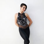 Load image into Gallery viewer, VEGA Venice (Silver) - Jumpsuit Ciniglia Bielastica Nera Disegno Glitterato Argento Sopra e Microfibra Traspirante Nera Bielastica Modellante Contenitiva Containment sotto
