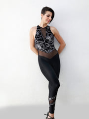 Load image into Gallery viewer, VEGA Venice (Silver) - Jumpsuit Ciniglia Bielastica Nera Disegno Glitterato Argento Sopra e Microfibra Traspirante Nera Bielastica Modellante Contenitiva Containment sotto
