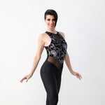 Load image into Gallery viewer, VEGA Venice (Silver) - Jumpsuit Ciniglia Bielastica Nera Disegno Glitterato Argento Sopra e Microfibra Traspirante Nera Bielastica Modellante Contenitiva Containment sotto
