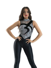 Carica immagine nella Galleria, DALIA /Sara SM (Rif.3195) - Jumpsuit in Microfibra Trasirante Leopardato Grigio Microfibra Traspirante Nera Conteiment
