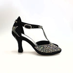 Load image into Gallery viewer, MIRIAM Temptation Plus (L6) - Scarpa Da Donna in Raso Nero Con Swarovski Boreali e Tacco a Rocchetto
