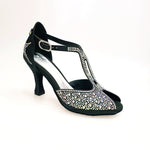 Load image into Gallery viewer, MIRIAM Temptation Plus (L6) - Scarpa Da Donna in Raso Nero Con Swarovski Boreali e Tacco a Rocchetto
