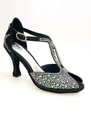 Load image into Gallery viewer, MIRIAM Temptation Plus (L6) - Scarpa Da Donna in Raso Nero Con Swarovski Boreali e Tacco a Rocchetto
