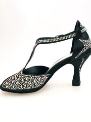 Load image into Gallery viewer, MIRIAM Temptation Plus (L6) - Scarpa Da Donna in Raso Nero Con Swarovski Boreali e Tacco a Rocchetto

